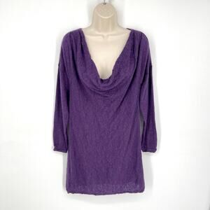 Eileen Fisher Purple Baby Alpaca Sweater Tunic Mini Dress Top Sz S Textured Knit